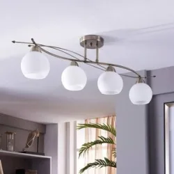 Deckenlampe Leanda Lindby, dimmbar, bronze / altmessing, für Wohn- / Esszimmer, Glas, Modern, Deckenlampe