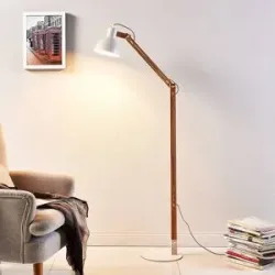 Stehlampe Shivanja Lindby, Holz hell, für Arbeitszimmer / Büro, Holz, Modern, Stehlampe
