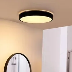LED Deckenlampe Medon Lindby, schwarz, für Badezimmer, Metall, Modern, LED Deckenleuchte