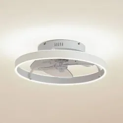 Lindby LED-Deckenventilator Momitu, weiß, Aluminium, Ø 50 cm Momitu Lindby, dimmbar, weiß / opal, für Wohn- / Esszimmer, Aluminium, Modern