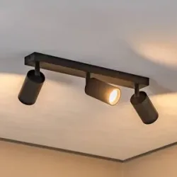 Deckenstrahler Sado schwarz Stahl justierbar 3-flammig lang Argon, dimmbar, schwarz, für Wohn- / Esszimmer, Metall, Modern, Strahler