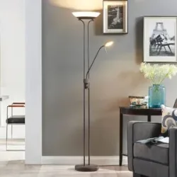LED Deckenfluter Yveta Lindby, dimmbar, braun / rost, für Wohn- / Esszimmer, Metall, Landhaus / Rustikal, LED Stehlampe