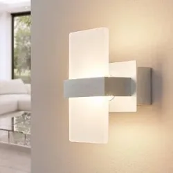 Wandlampe Yorick Lindby, weiß / opal, für Schlafzimmer, Kunststoff, Modern, LED Wandleuchte, Wandlampe Innen