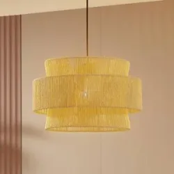 Hängelampe Anuva Lindby, dimmbar, Holz hell, für Wohn- / Esszimmer, Papier / Lunolit / Lunopal, Landhaus / Rustikal, Pendelleuchte