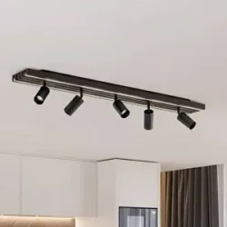 Lucande LED-Deckenstrahler Tiron, 5-flg., 100 cm, Eiche Tiron Lucande, dimmbar, Holz dunkel, für Wohn- / Esszimmer, Holz, Modern, LED Deckenlampe