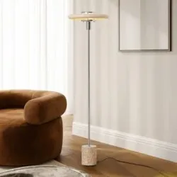 Stehlampe Branford Lindby, creme / amber, für Wohn- / Esszimmer, Metall, Vintage, Stehlampe