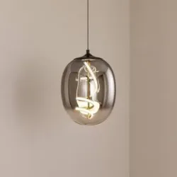 Glas Hängelampe Lilly ONLI, alu / grau / zink, für Wohn- / Esszimmer, Glas, Modern, Pendelleuchte