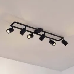 Lindby Deckenstrahler Bravius, schwarz, 6-flammig, Eisen Bravius Lindby, dimmbar, schwarz, für Flurbereich, Metall, Modern, Strahler