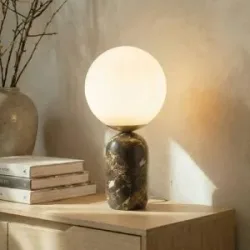 Fensterbank Tischlampe Lennes Lindby, braun / rost, für Wohn- / Esszimmer, Stein, Modern, Tischlampe