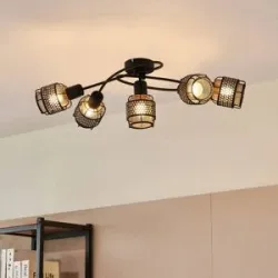 Deckenlampe Eudoria Lindby, dimmbar, schwarz, für Wohn- / Esszimmer, Metall, Modern, Deckenlampe