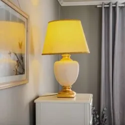 Tischlampe Mozart ONLI, creme / amber, für Wohn- / Esszimmer, Keramik, Antik, Tischlampe