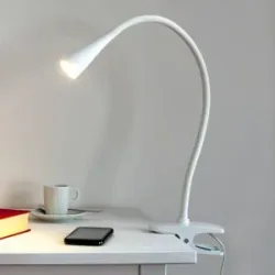 Klemmleuchte BARIS Lindby, weiß / opal, für Arbeitszimmer / Büro, Metall, Modern, Klemmleuchte
