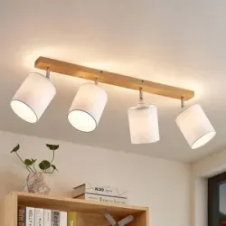Lindby Deckenstrahler Imarin, 81 cm, weiß, 4-flammig, Holz Imarin Lindby, dimmbar, Holz hell, für Wohn- / Esszimmer, Holz, Skandinavisch, Strahler