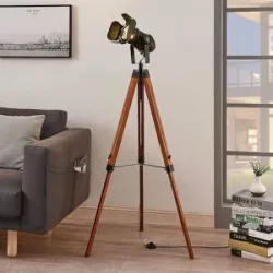 Stehlampe Hilma Lindby, braun / rost, für Wohn- / Esszimmer, Holz, Industrielles Design, Stehlampe