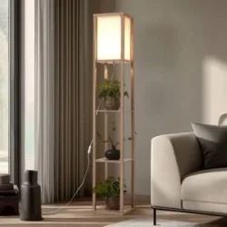 Stehlampe Birta Lindby, Holz hell, für Wohn- / Esszimmer, Holz, Modern, Stehlampe