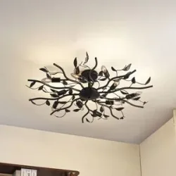 Deckenlampe Yos Lindby, dimmbar, schwarz, für Schlafzimmer, Metall, Florentiner, Deckenlampe