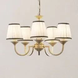 Kronleuchter Lumiel Lindby, dimmbar, bronze / altmessing, für Wohn- / Esszimmer, Textil / Stoff / Seide, Landhaus / Rustikal, Kronleuchter