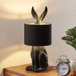 Tischlampe Lorentina Lindby, schwarz, für Wohn- / Esszimmer, Textil / Stoff / Seide, Design, Tischlampe