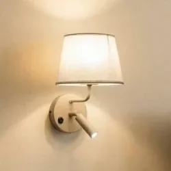 Wandleuchte Maja, sand, Textil, Leselicht, Höhe 25 cm Maja TK Lighting, dimmbar, creme / amber, für Schlafzimmer, Textil / Stoff / Seide