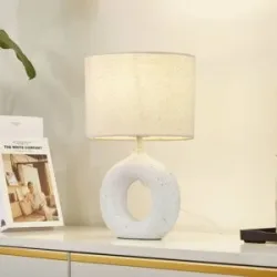 Tischlampe Kody Lindby, creme / amber, für Wohn- / Esszimmer, Textil / Stoff / Seide, Modern, Tischlampe