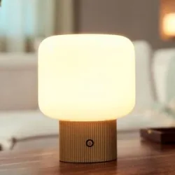 LED Tischlampe Katrin Palme Lucande, dimmbar, creme / amber, für Wohn- / Esszimmer, Glas, Modern, LED Tischlampe