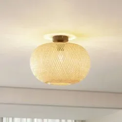 Deckenlampe Kessia Lindby, dimmbar, Holz hell, für Wohn- / Esszimmer, Bambus, Landhaus / Rustikal, Deckenlampe