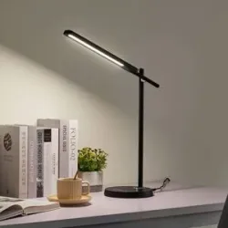 LED Schreibtischlampe Valtorin Lindby, dimmbar, schwarz, für Arbeitszimmer / Büro, Kunststoff, Modern, LED Tischlampe