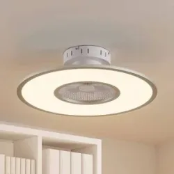 Lindby LED-Deckenventilator Romea, rund, DC, leise, 60 cm Romea Lindby, dimmbar, alu / grau / zink, für Wohn- / Esszimmer, Kunststoff, Modern