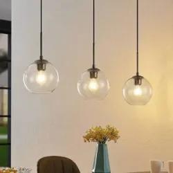 Glas Hängelampe Firano Lindby, dimmbar, alu / grau / zink, für Wohn- / Esszimmer, Metall, Modern, Pendelleuchte