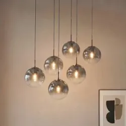 Glas Hängelampe Veloura Lucande, dimmbar, klar / transparent, für Wohn- / Esszimmer, Glas, Design, Pendelleuchte