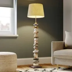 Stehlampe Vera ONLI, alu / grau / zink, für Wohn- / Esszimmer, Textil / Stoff / Seide, Stehlampe