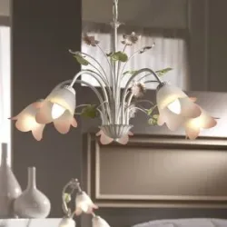 Hängeleuchte Botton Florentiner Stil fünfflammig ONLI, dimmbar, weiß / opal, für Wohn- / Esszimmer, Metall, Florentiner, Pendelleuchte