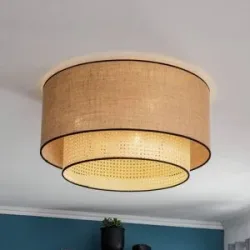 Deckenlampe Big Boho Duolla, dimmbar, Holz hell, für Wohn- / Esszimmer, Textil / Stoff / Seide, Landhaus / Rustikal, Deckenlampe