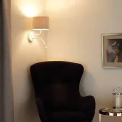 Wandlampe Boucle Duolla, creme / amber, für Schlafzimmer, Textil / Stoff / Seide, Wandleuchte, Wandlampe Innen