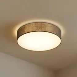Deckenlampe Sebatin Lindby, dimmbar, alu / grau / zink, für Schlafzimmer, Textil / Stoff / Seide, Modern, Deckenlampe