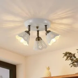 Lindby Deckenstrahler Efgenia, Ø 40 cm, 3-flg., Keramik, E14 Efgenia Lindby, dimmbar, weiß / opal, für Wohn- / Esszimmer, Keramik, Landhaus / Rustikal, Strahler