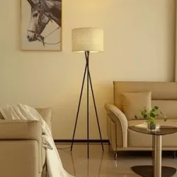 Stehlampe Soula Lindby, creme / amber, für Wohn- / Esszimmer, Kunststoff, Landhaus / Rustikal, Stehlampe