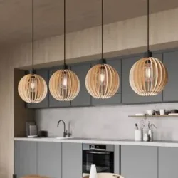 Holz Hängelampe Clay Envostar, dimmbar, Holz hell, für Wohn- / Esszimmer, Holz, Skandinavisch, Pendelleuchte