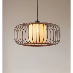 Holz Hängelampe Davella Lindby, dimmbar, Holz dunkel, für Wohn- / Esszimmer, Bambus, Skandinavisch, Pendelleuchte