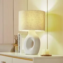 Tischlampe Thalassia Lindby, weiß / opal, für Wohn- / Esszimmer, Textil / Stoff / Seide, Skandinavisch, Tischlampe