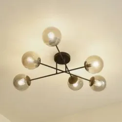 Deckenlampe Isamer Lindby, dimmbar, schwarz, für Wohn- / Esszimmer, Metall, Modern, Deckenlampe