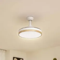 Lindby LED-Deckenventilator Oras, weiß, DC, leise, Ø 107 cm Oras, weiß / opal, für Wohn- / Esszimmer, Metall, Modern