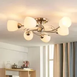 Deckenlampe Tatas Lindby, dimmbar, alu / grau / zink, für Wohn- / Esszimmer, Glas, Modern, Deckenlampe