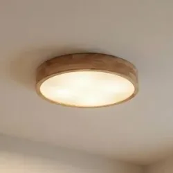 Deckenlampe Tanju Lindby, dimmbar, Holz hell, für Wohn- / Esszimmer, Holz, Landhaus / Rustikal, Deckenlampe