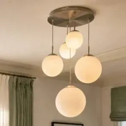 Glas Hängelampe Heleska Lindby, dimmbar, alu / grau / zink, für Wohn- / Esszimmer, Metall, Modern, Pendelleuchte