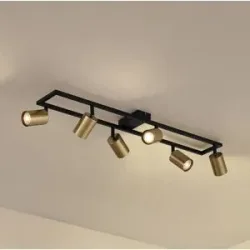 Lindby Deckenstrahler Bravius, messing, 6-flammig, Eisen Bravius Lindby, dimmbar, schwarz, für Flurbereich, Metall, Modern, Strahler