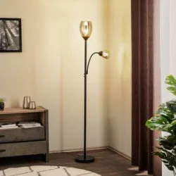 Stehlampe Irmino Lindby, schwarz, für Wohn- / Esszimmer, Metall, Modern, Stehlampe