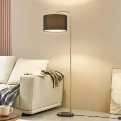 Stehlampe Hillary Lindby, schwarz, für Wohn- / Esszimmer, Textil / Stoff / Seide, Modern, Stehlampe