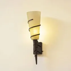 Wandfackel Anouk Lindby, dimmbar, braun / rost, für Wohn- / Esszimmer, Metall, Landhaus / Rustikal, Wandleuchte, Wandlampe Innen