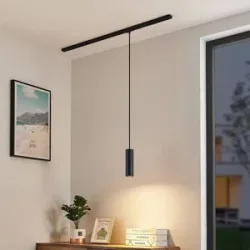 Lindby Pendellampe Linaro, 20 cm, schwarz, 1-Phasen, GU10 Linaro, schwarz, für Wohn- / Esszimmer, Metall, Modern, Stromschienenleuchte